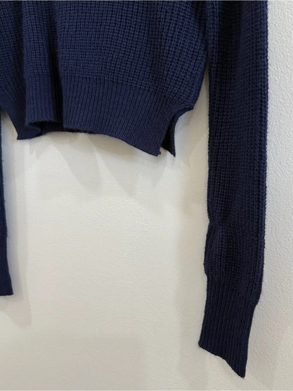 Navy Cropped Ribbed Turtleneck Sweater